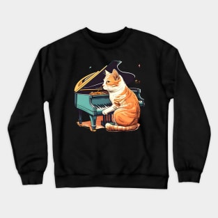 Cute Funny Cat Playing Piano - Musician Cat Lover Crewneck Sweatshirt